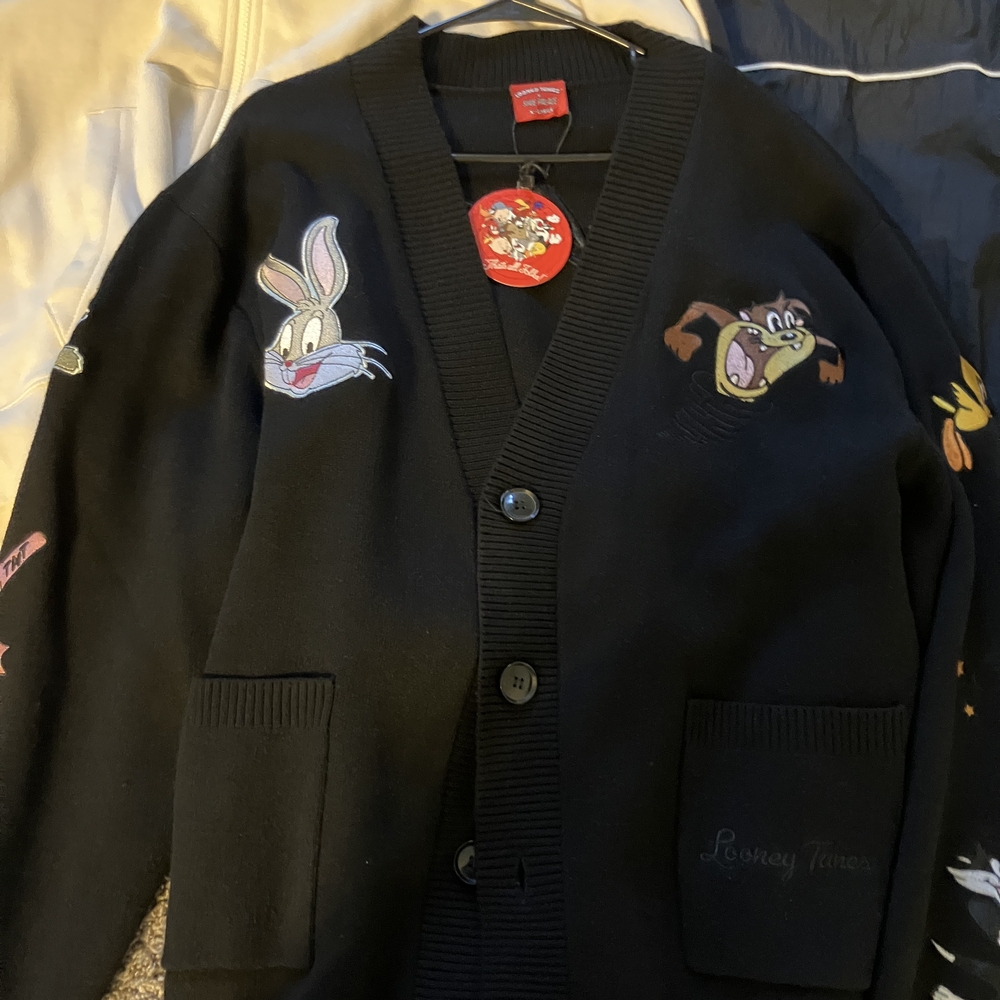 PALACE Black Cardigan with Looney Tunes Character Patch